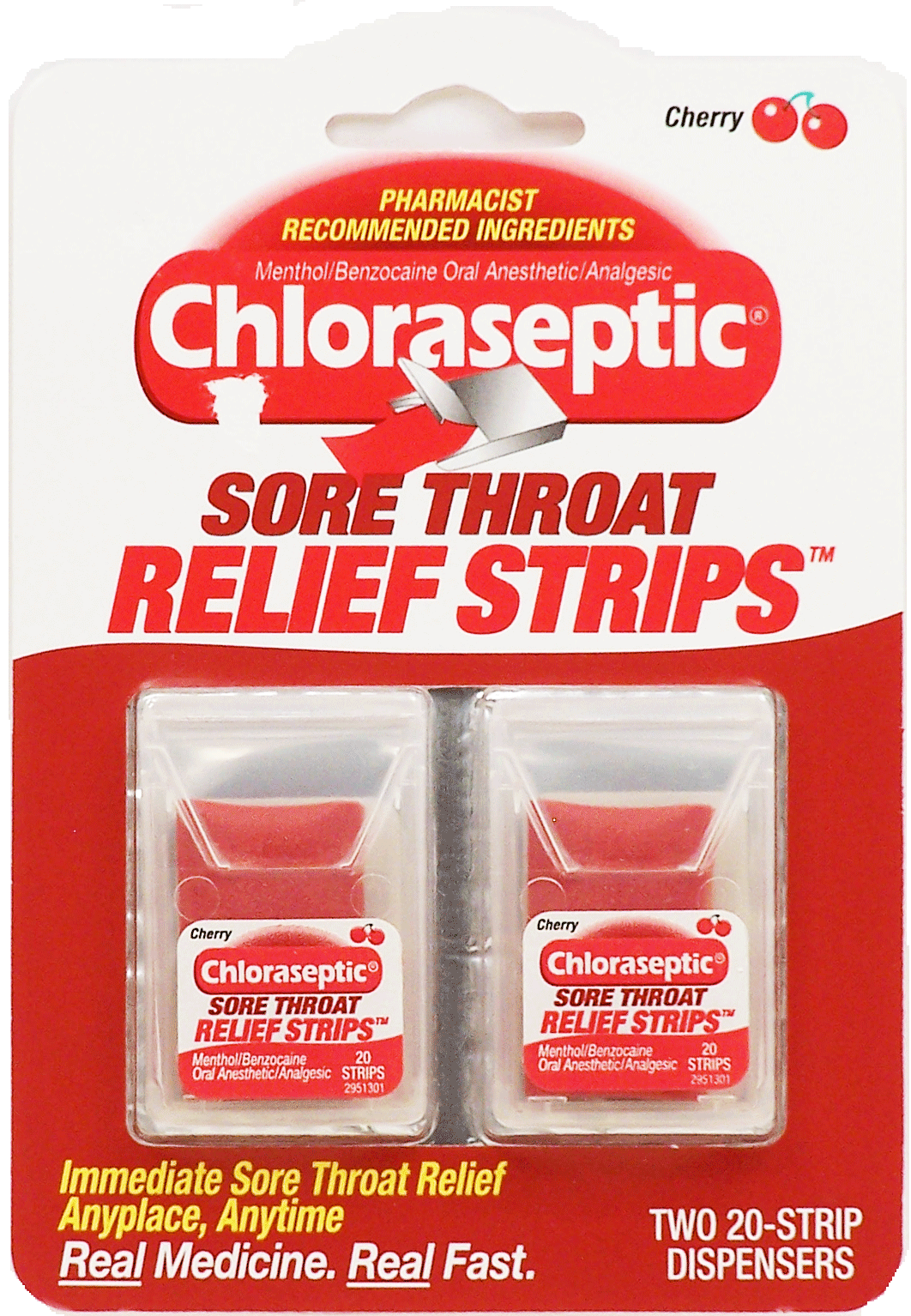 Chloraseptic&nbsp;&nbsp;sore throat relief strips, two 20-strip dispensers, cherry flavor Full-Size Picture